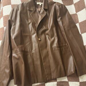 The Foxy Kind Brown Faux Leather One Button Blazer